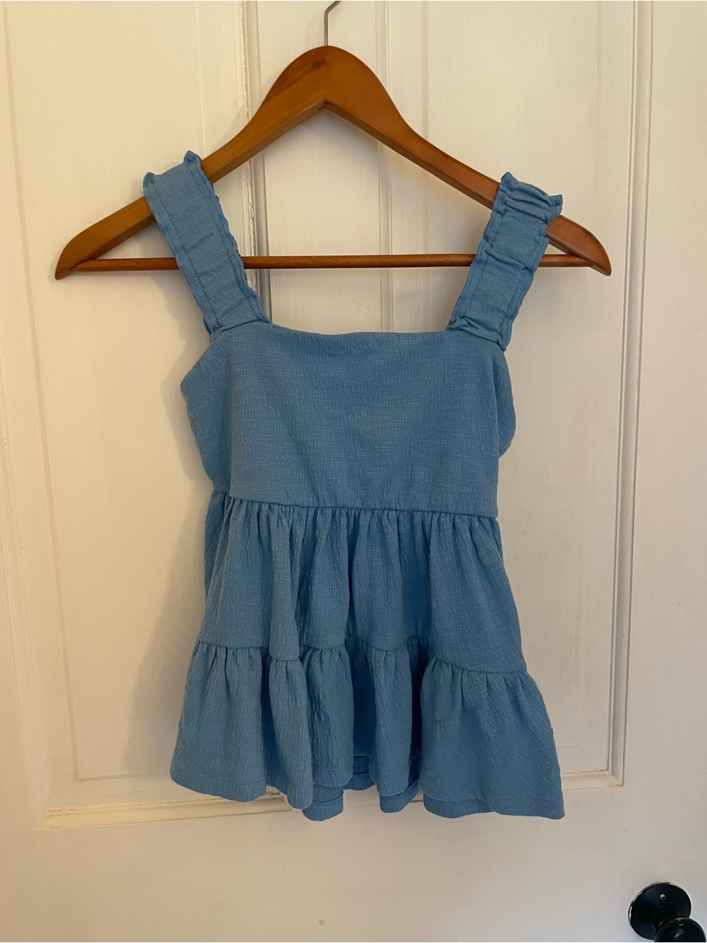 SO Women’s Light Blue Ruffle Tiered Tank